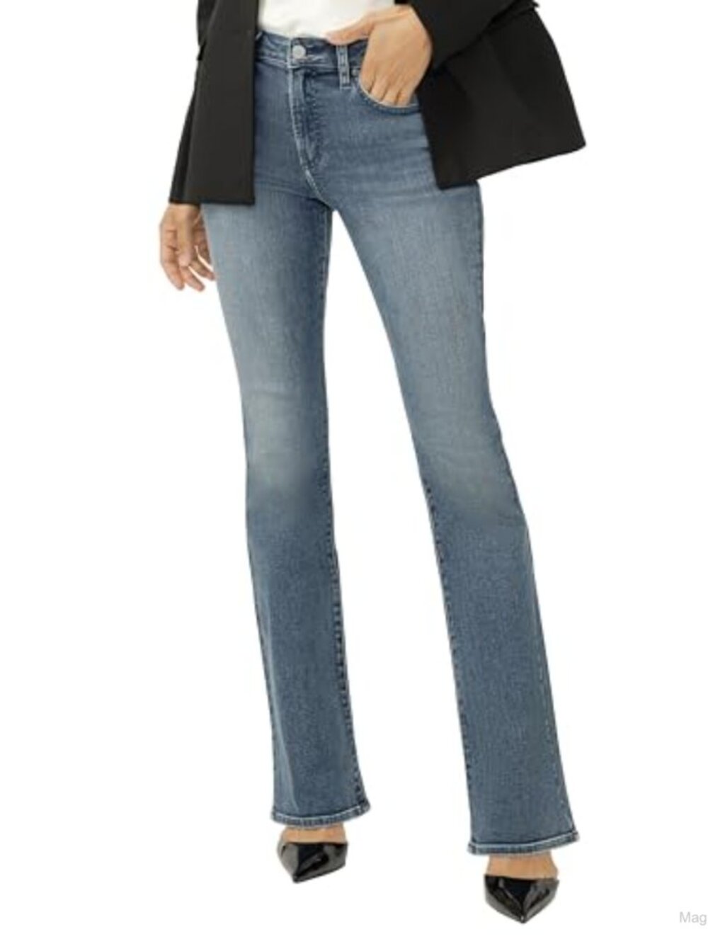 Mid Rise Flare Leg Jeans Cotton Blend Stretchable Slim Fit Casual